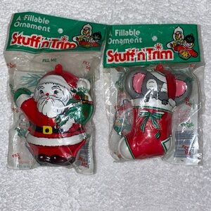 Vintage stuff n’ trim fillable Christmas ornament Santa and mouse in stocking